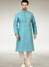 Sky Blue Colour Outluk New Latest Design Jacquard Silk Brocade Party Wear Kurta Pajama Mens Collection 1224-1036